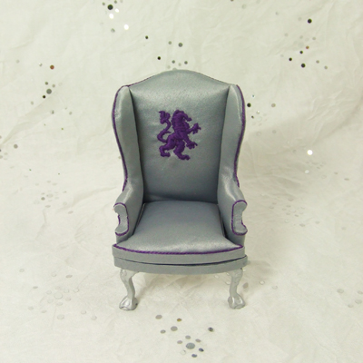 HN-02, Silver fabric + purple embroidery Wingback Chair 1" scale